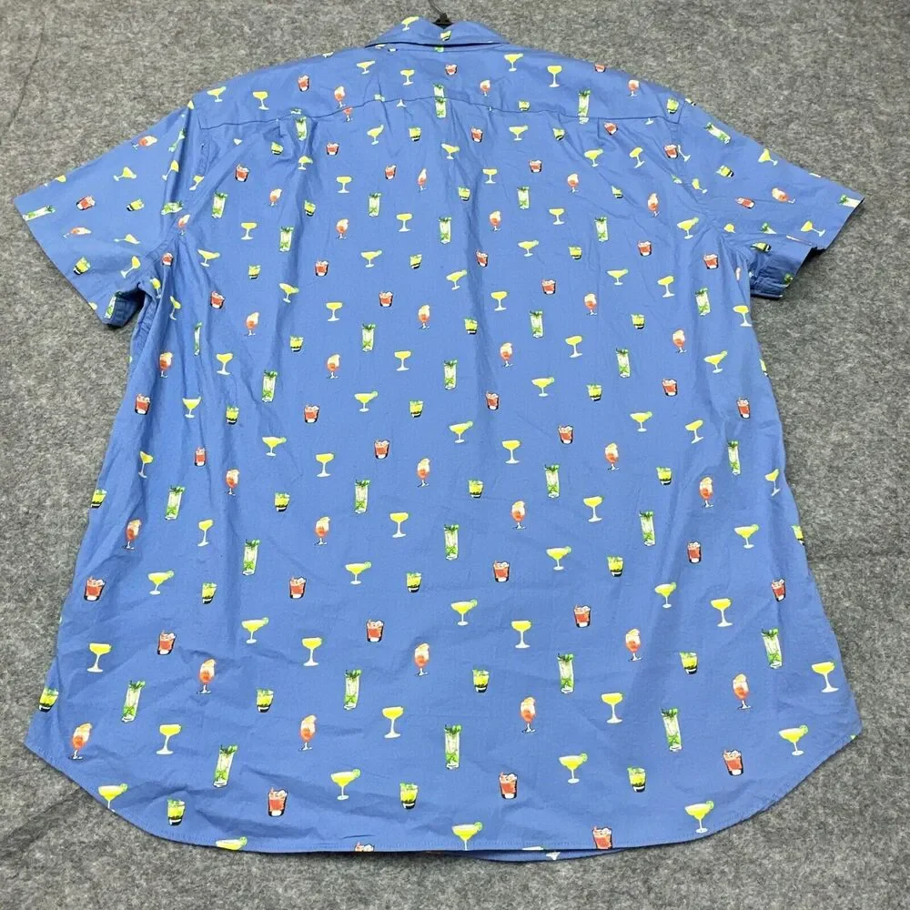 J Crew Shirt Mens XL Blue Button‎ Up Drink All Over Print Summer BBQ Fun New